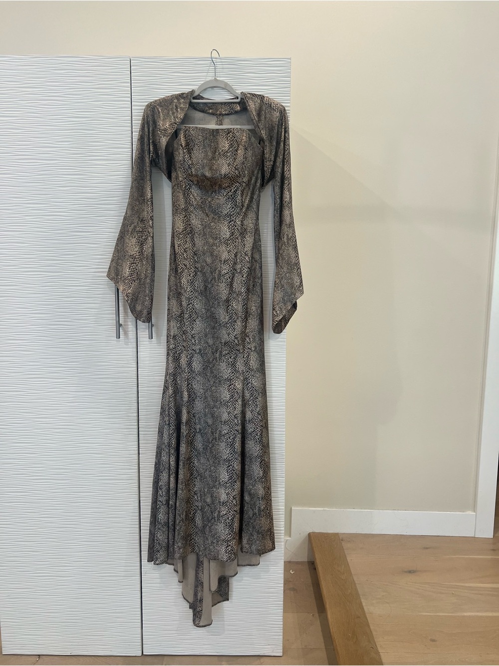 Snake-Print Evening Dress with removable top arm- Brown/Gray/Black